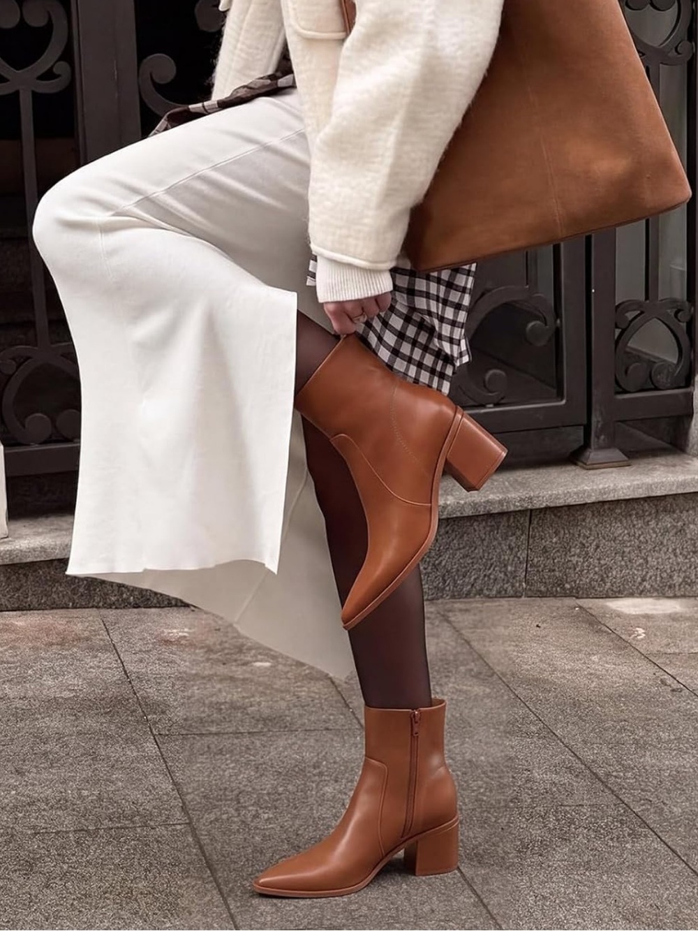 New Block-Heel Vegan Leather Chelsea Ankle Boots for Women